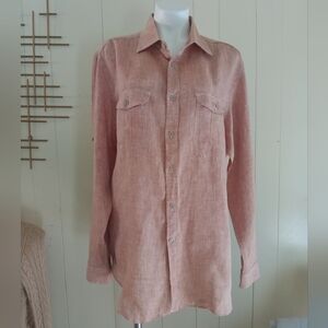 Joseph Abboud Men's Casual Long Sleeve Shirt Linen Blend Button Front Sz XL